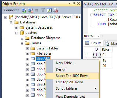 View table content