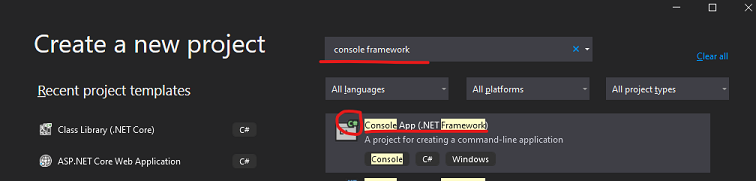 VS projext type
