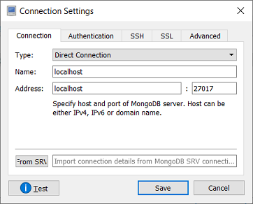 Robo3T Connection Settings