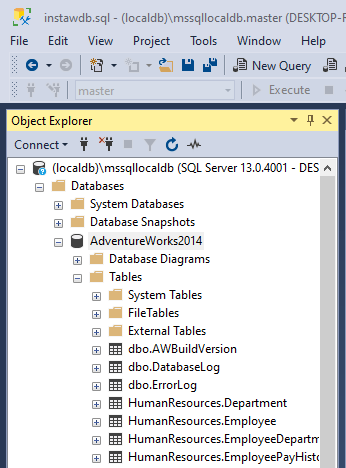 AdventureWorks database tables