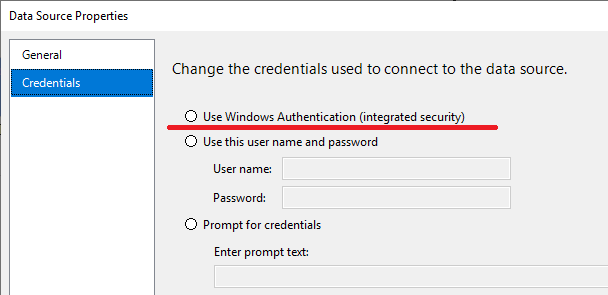 Data source credentials configuration